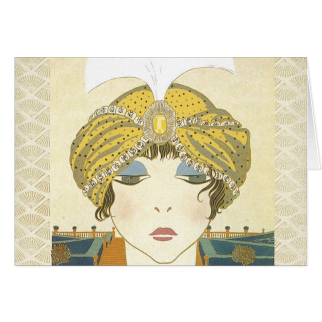 Turbaned illustration för Poiret 1900smode Hälsningskort (Framsidan Horizontal)