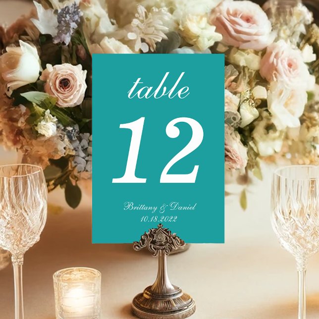 Turblå Enkel Vit Skrift Kalligrafi Bröllop  Bordsnummer (Skapare uppladdad)