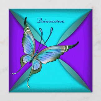 Turblå Fjäril Quinceanera 15-årsdag Inbjudningar