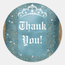 Turblå Glitter & Guld Diamant Tiara Rullande Fest Runt Klistermärke