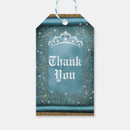 Turblå Glitter & Guld Diamant Tiara Rullande Party Presentetikett