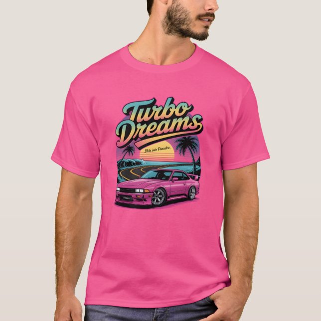 Turbo Dreams Vaporwave JDM Drift Caree present fam T Shirt (Framsida)