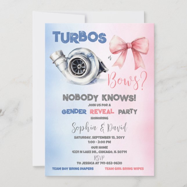 Turbo eller slingor Könsbestämningsfest Inbjudningar (Framsida)