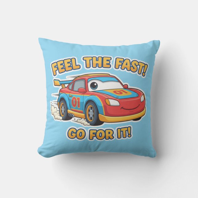 Turbo Racer "Feel The Fast" Cartoon Sports Car Kudde (Framsida)