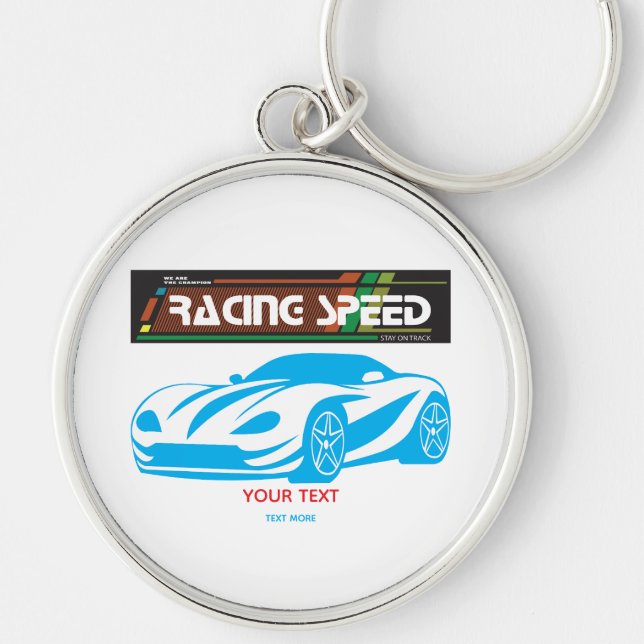 Turbo Racing Speed Car – Performance Auto Art Rund Silverfärgad Nyckelring (Framsidan)