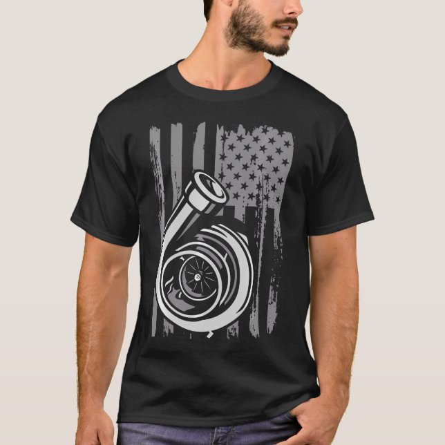 Turbo US Flag Tuner bil Guy Car Enthusiast Racing T Shirt (Framsida)