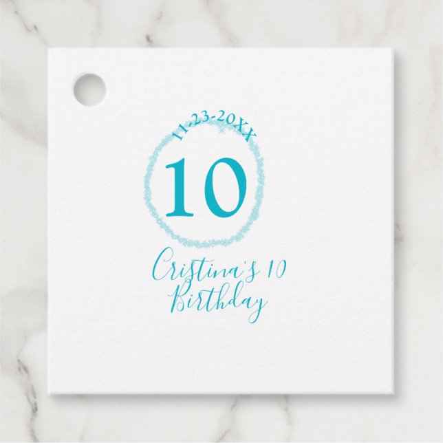 Turcitcirkeln. Runda glitter 10-årsdagen fet Gåvor Etiketter (Framsida)