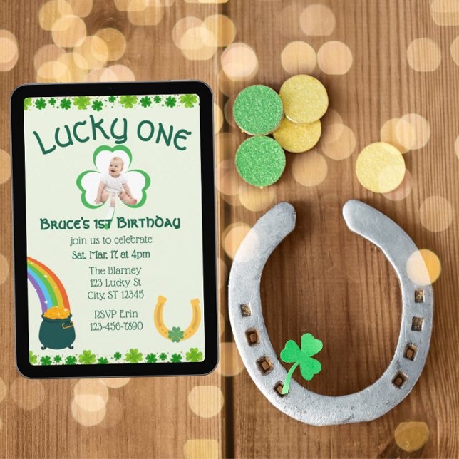Turckos En, Shamrock Bild 1-årsdag Inbjudningar (Skapare uppladdad)