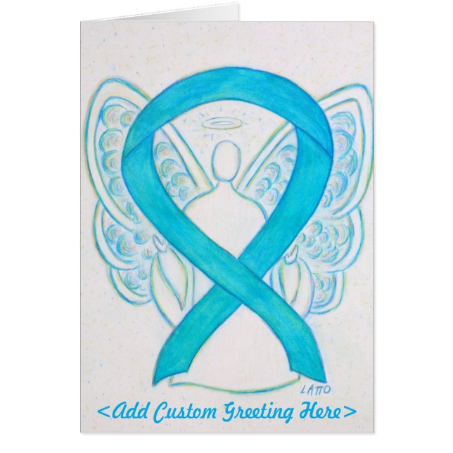 Turcoise Awareness Ribbon Angel Greeting Card Hälsningskort (Framsidan)