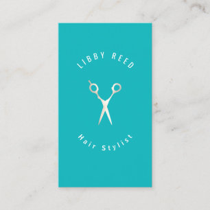 Turcoise Blue Modern Hairdresser Guld Scissor Visitkort