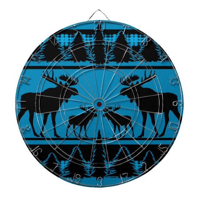 Turcoise blue plaid moose rustic mönster darttavla (Framsidan)