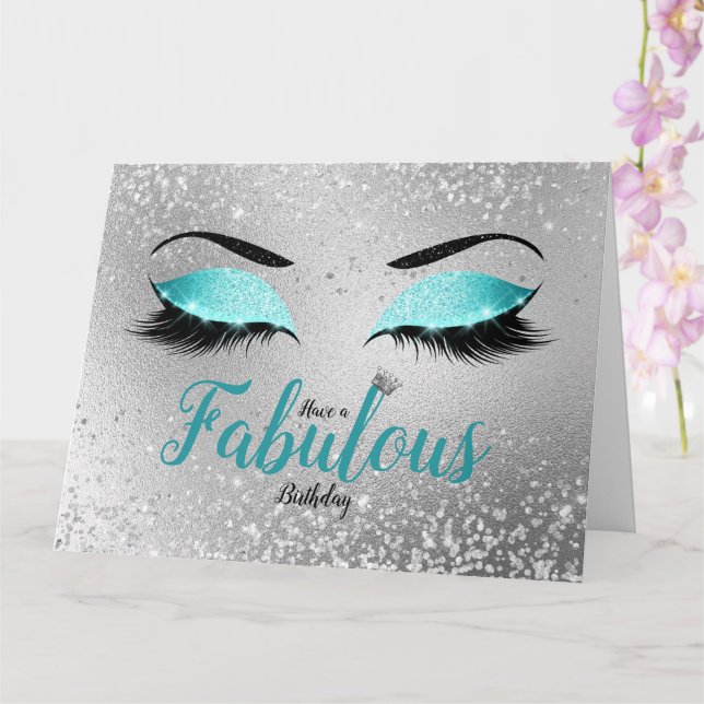 Turcoise Fabulous Glitter Öga Large Birthday Kort (Orkide)