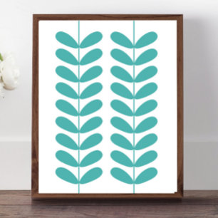 Turcoise Flower Buds Mid Century Modern Retro Poster