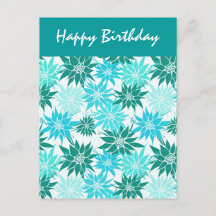 Turcoise Flowers Birthday Postcard Vykort