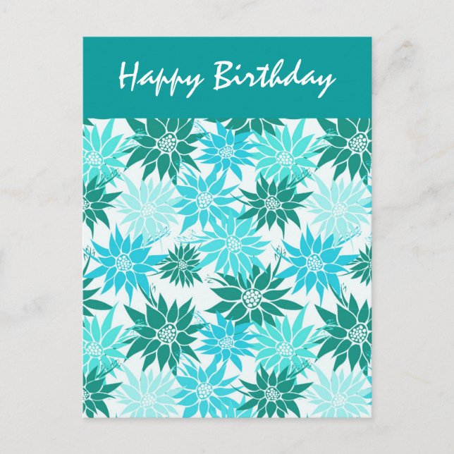 Turcoise Flowers Birthday Postcard Vykort (Framsida)
