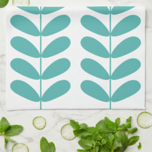 Turcoise Flowers Retro Mid Century Hand Towel Kökshandduk