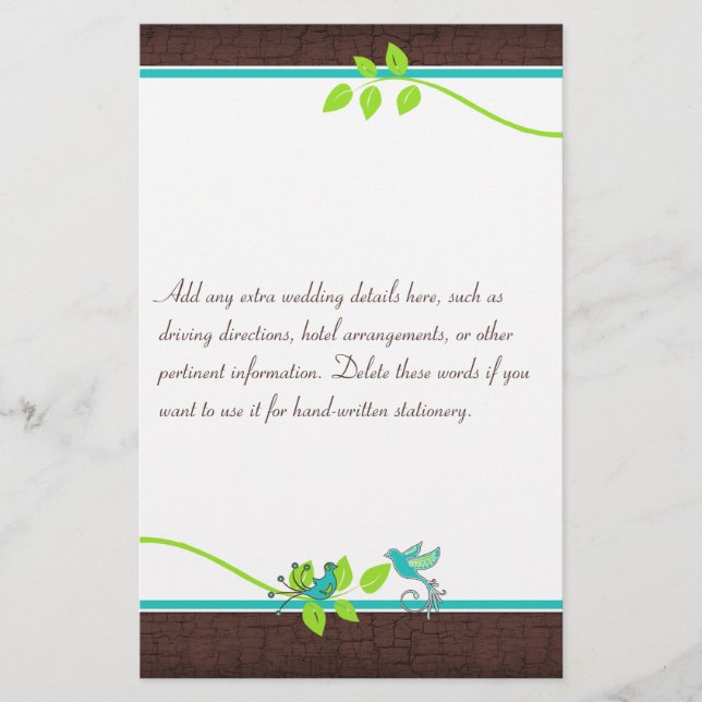 Turcoise Grönt Brown Love birds Stationery Brevpapper (Framsida)