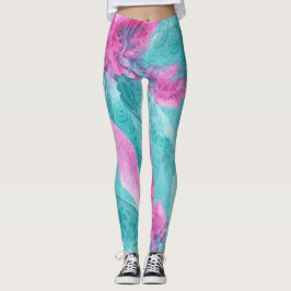 Turcoise Rosa Abstrakt Hawaiian Flowers Leggings