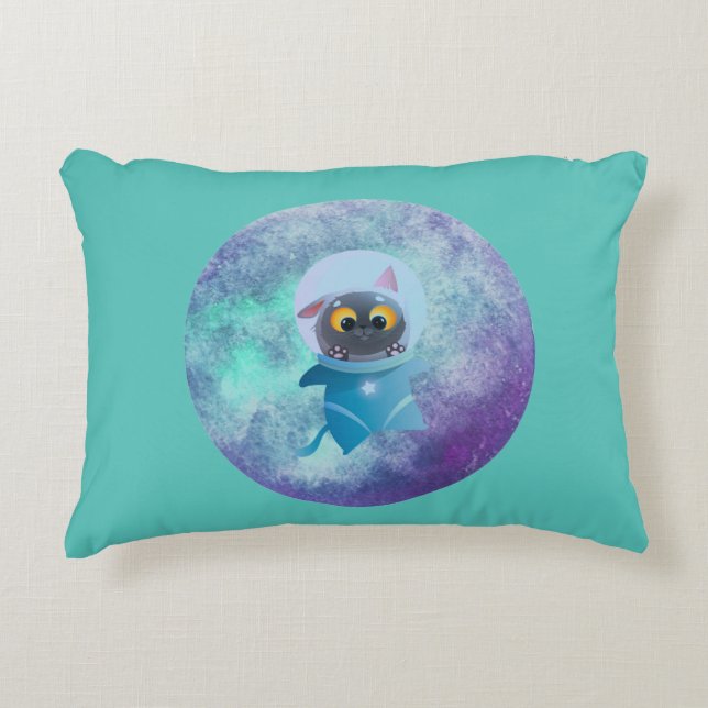 Turcoise Space Cat accent Pillow Prydnadskudde (Framsidan)
