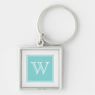 Turcoise Square Monogram Premium Keychain Fyrkantig Silverfärgad Nyckelring