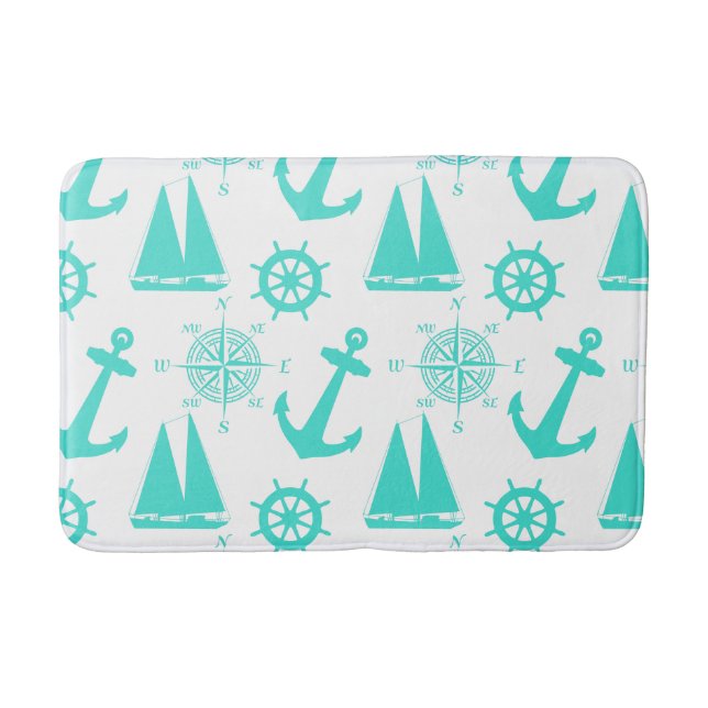Turcoise White Nautical Coastal Boating Badrumsmatta (Framsidan)