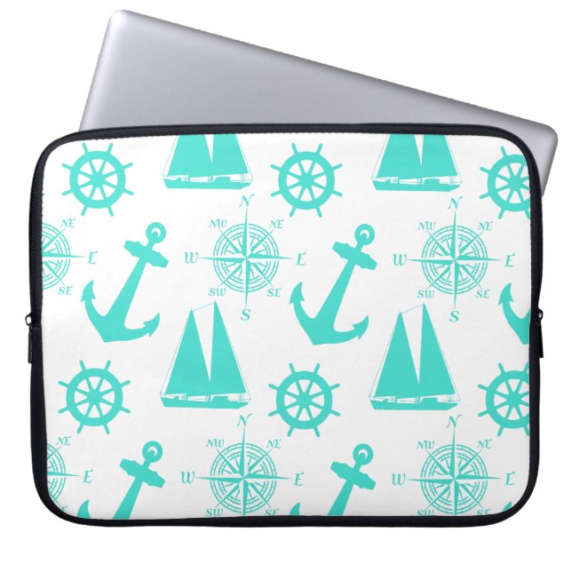 Turcoise White Nautical Coastal Boating Laptop Fodral (Framsidan)
