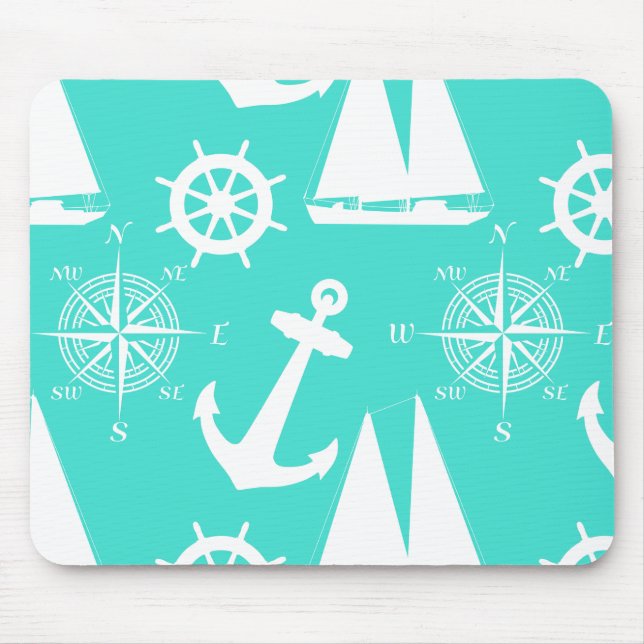Turcoise White Nautical Coastal Boating Musmatta (Framsidan)