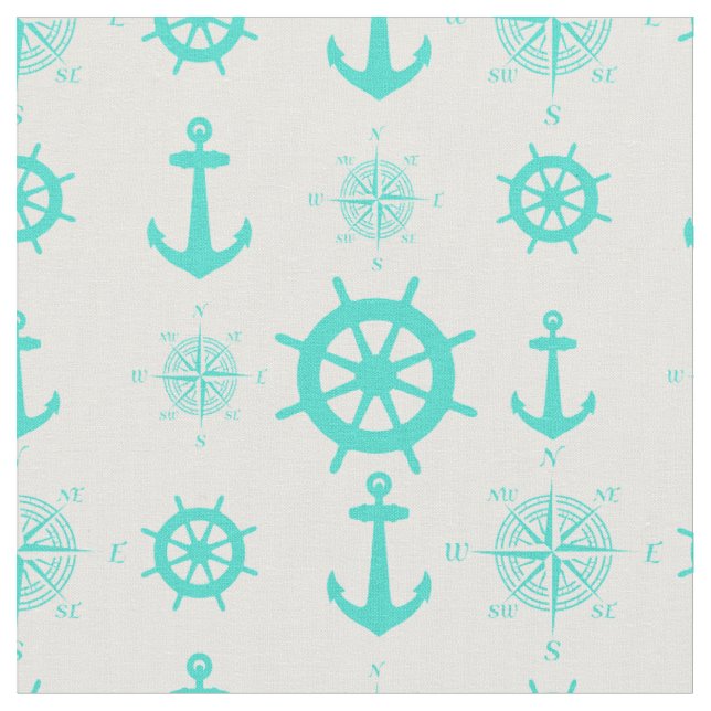 Turcoise White Nautical Coastal Boating Tyg (Närbild)