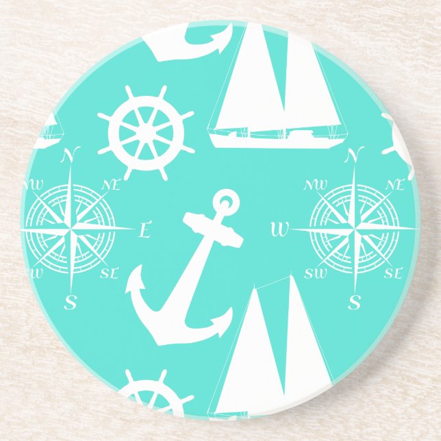 Turcoise White Nautical Coastal Boating Underlägg (Framsidan)
