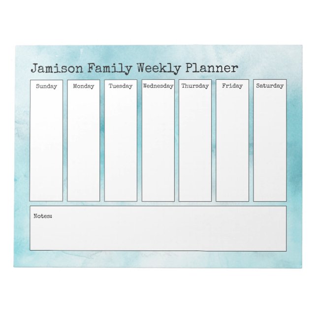 Turcos Abstrakt Watercolor Weekly Planner Anteckningsblock (Framsida)