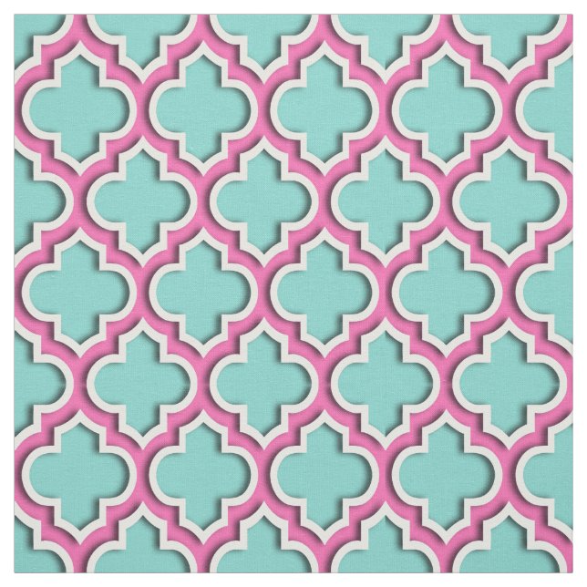Turcos Aqua, Shock rosa Moroccan Quatrefoil #5DS Tyg (Provkarta)