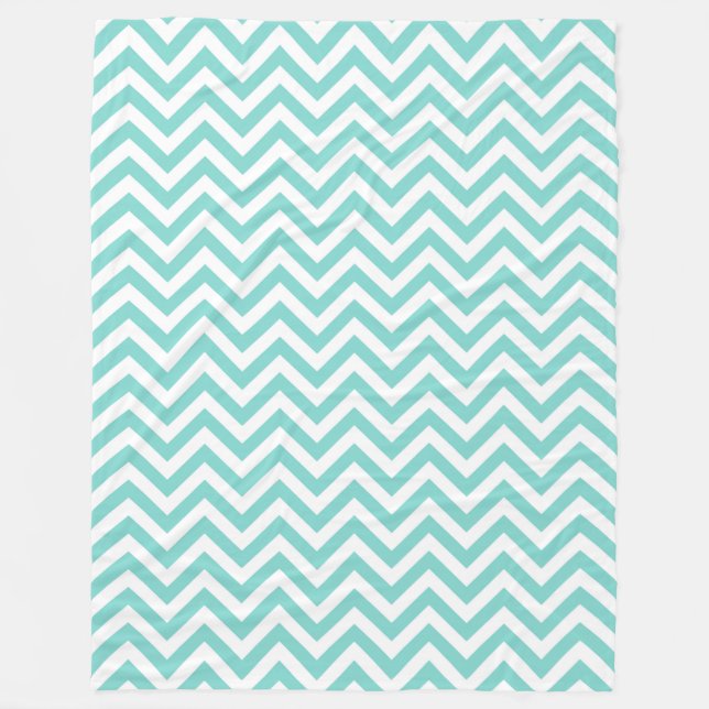 Turcos Aqua White Large Chevron ZigZag Mönster Fleecefilt (Framsidan)