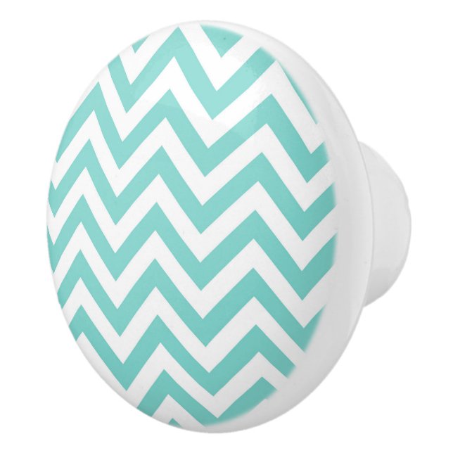 Turcos Aqua White Large Chevron ZigZag Mönster Knopp (Höger)