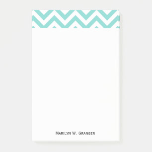 Turcos Aqua White Large Chevron ZigZag Mönster Post-it Block