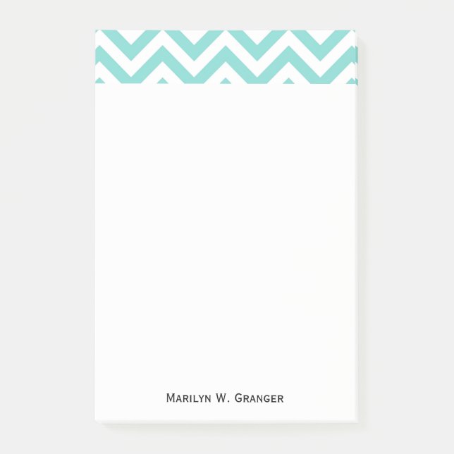 Turcos Aqua White Large Chevron ZigZag Mönster Post-it Block (Framsida)