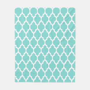 Turcos Aqua Wht Moroccan Quatrefoil Mönster #4 Fleecefilt