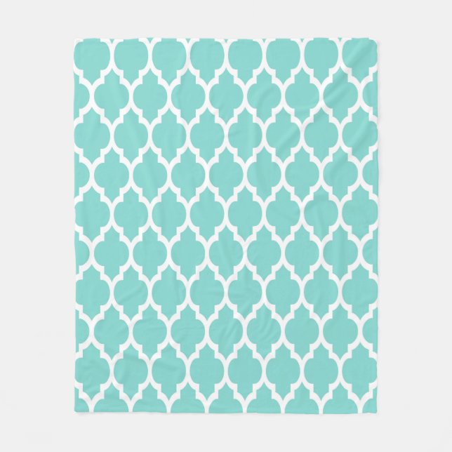 Turcos Aqua Wht Moroccan Quatrefoil Mönster #4 Fleecefilt (Framsidan)