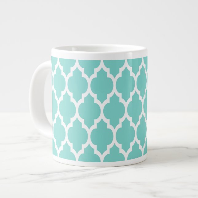 Turcos Aqua Wht Moroccan Quatrefoil Mönster #4 Jumbo Mugg (Framsida vänster)