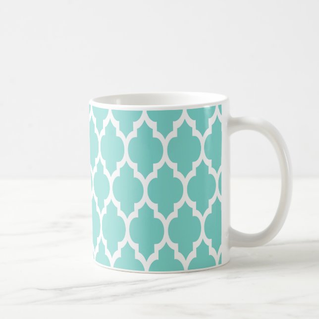 Turcos Aqua Wht Moroccan Quatrefoil Mönster #4 Kaffemugg (Höger)