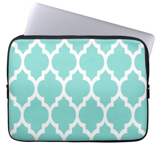 Turcos Aqua Wht Moroccan Quatrefoil Mönster #4 Laptop Fodral (Framsidan)