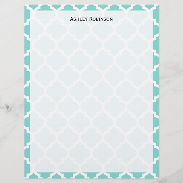 Turcos Aqua Wht Moroccan Quatrefoil Mönster #5 (Framsida)