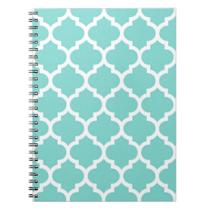 Turcos Aqua Wht Moroccan Quatrefoil Mönster #5 Anteckningsbok