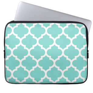 Turcos Aqua Wht Moroccan Quatrefoil Mönster #5 Laptop Sleeve
