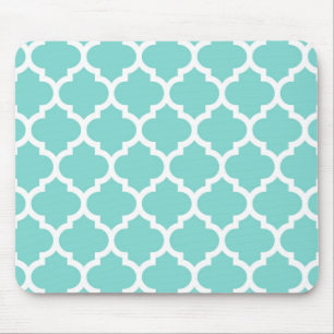 Turcos Aqua Wht Moroccan Quatrefoil Mönster #5 Musmatta