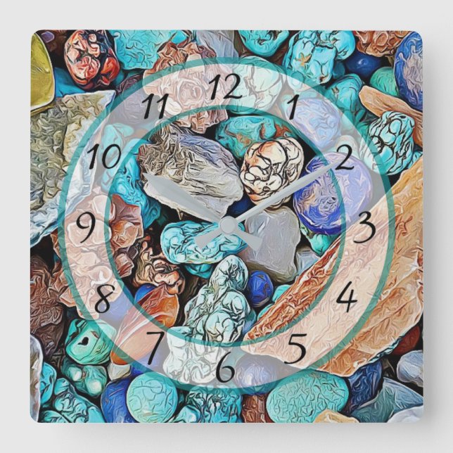 Turcos Beach Stones Faux Stone Gem Clock Fyrkantig Klocka (Framsida)