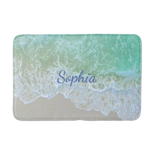 Turcos Beach Wave, Blue Script Namn eller Monogram Badrumsmatta