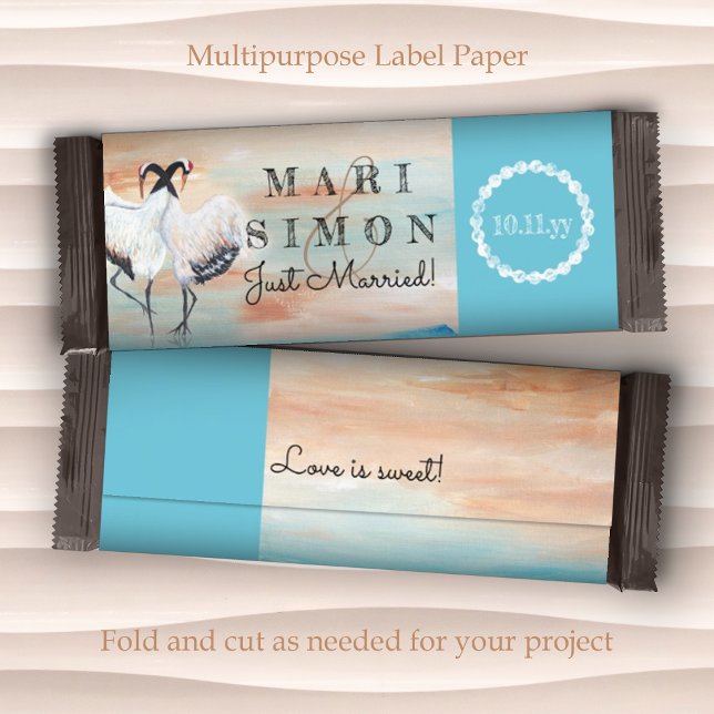 Turcos Beige Tancho Crane Bröllop Candy Wrapper (sienna beige cyan turquoise wedding personalized chocolate candy bars wrappers labels just married)