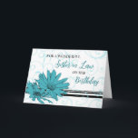 Turcos Black Flowers Sister i Lag Birthday Kort<br><div class="desc">Söt och tänkvärt hälsningskort för syster på lagens födelsedag med modern svart och turkos blåa blommor och handskriven text från stil.</div>