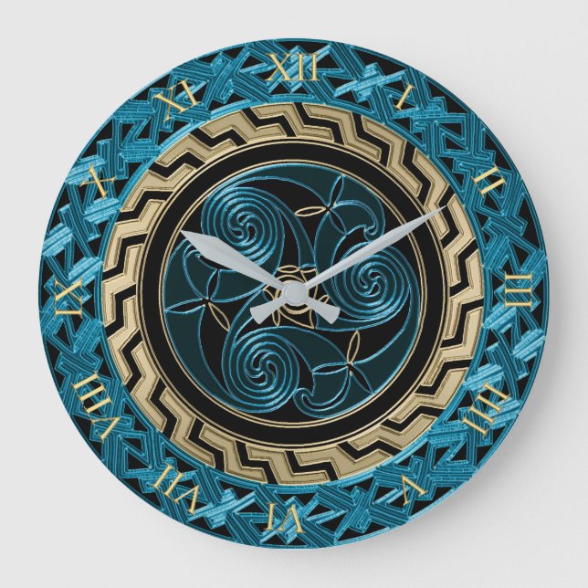 Turcos Black och Guld Celtic Triskele Clock Stor Klocka (Framsida)
