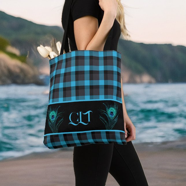 Turcos Black Play Peacock Feathers Monogram Tygkasse (Skapare uppladdad)